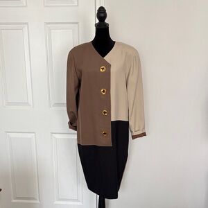 Steve Fabrikani Vintage NWT Color Block Long Sleeve Dress with Gold Accents